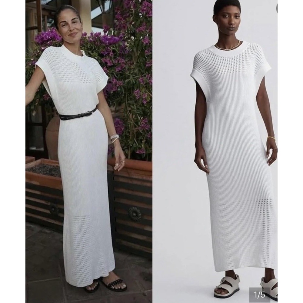 NEW Varley Cheston 2.0 Knit Dress M White Relaxed Luxury Cotton Cottagecore